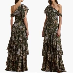 Lauren Ralph Lauren Off-the-Shoulder Kanerite Asymmetric Floral Gown Sz: 2 $295